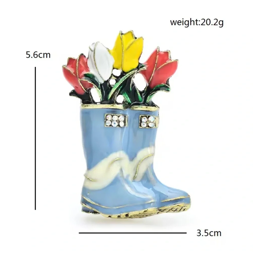 Floral Boot Tulip Blue Gold Brooch